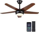 Low Profile Flush Mount Ceiling Fan with Lights - 44IN Modern Indoor/Outdoor Ceiling Fan Light with Remote/APP, Reversible DC Motor with 6 Speeds, Dimming, Brown