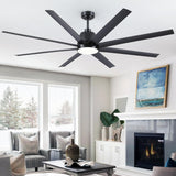 72" Black Ceiling Fan with Lights and Remote Control - Large Industrial Ceiling Fan with 8 ABS Blades, Dimming, DC Motor Reversible, Indoor/Outdoor Modern Ceiling Fan for Living Room, Black