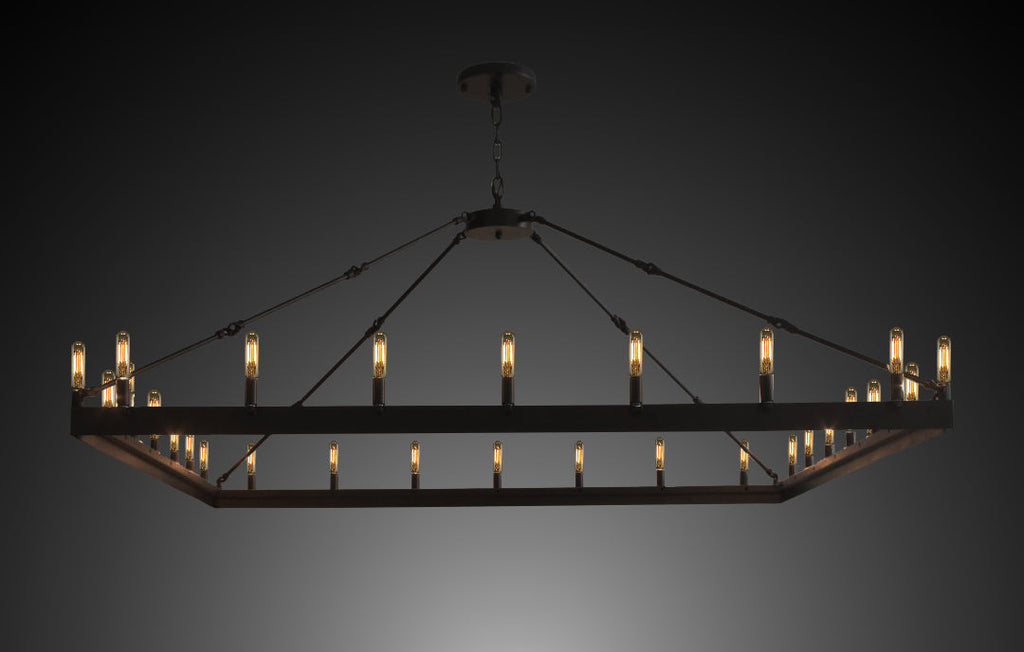 Wrought Iron Vintage Barn Metal Castile One Tier Square Chandelier Chandeliers Industrial Loft Rustic Lighting W 63" H 41" - A500-B48/3428/52