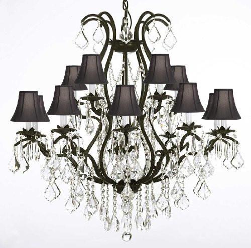 Wrought Iron Chandelier Crystal Chandeliers Lighting H36" X W36" With Shades - A500-Blackshades/3034/10+5