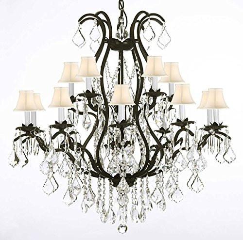 Wrought Iron Chandelier Crystal Chandeliers Lighting Empress Crystal (Tm) H36" X W36" With Shades - A500-Whiteshades/3034/10+5