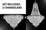 Set Of 2 - Swarovski Crystal Trimmed Chandelier Empire Chandelier Lighting H 30" X W 24" + Swarovski Crystal Trimmed Chandelier French Empire Crystal Semi Flush Chandelier H18" X W24" - 1Ea-Silver/870/9Sw+1Ea-Flush/Cs/870/9Sw A500-