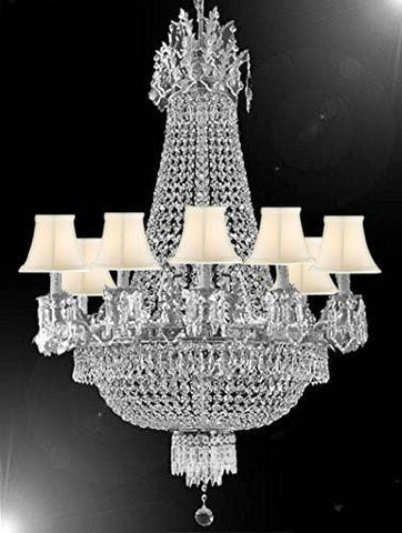 Swarovski Crystal Trimmed Chandelier French Empire Crystal Chandelier Lighting Chandeliers H32" X W25" With White Shades - A500-Cs/Whiteshade/1280/8+4 Sw