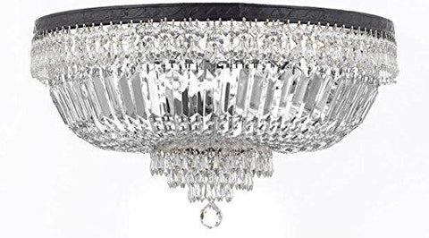 French Empire Crystal Semi Flush Basket Chandelier Chandeliers Lighting With Dark Antique Finish H18" X W24" - A500-B8/FLUSH/CB/870/9