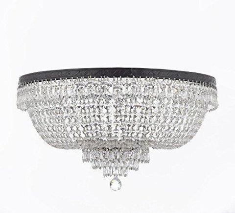 French Empire Crystal Flush Chandelier Chandeliers Lighting H21" X W30" With Dark Antique Finish! Good for Dining Room, Foyer, Entryway, Family Room and More! - A500-FLUSH/CB/870/14