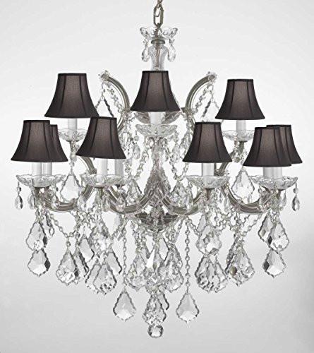 Chandelier Lighting Crystal Chandeliers With Black Shades H30 "X W28" - A500-Blackshades/Silver/B7/21532/12+1