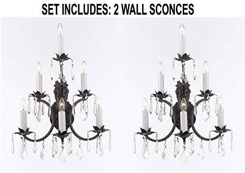 Set of 2 - Wrought Iron Wall Sconce Crystal Lighting 3 Tier Wall Sconces W16 x H24 - 2EA A500-6/3034