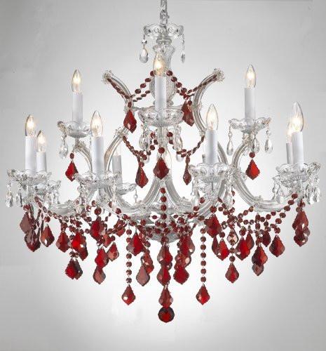 New Maria Theresa Chandelier Crystal Lighting H30" X W28" W/ Ruby Red Crystal - A500-B2/Silver/21532/12+1