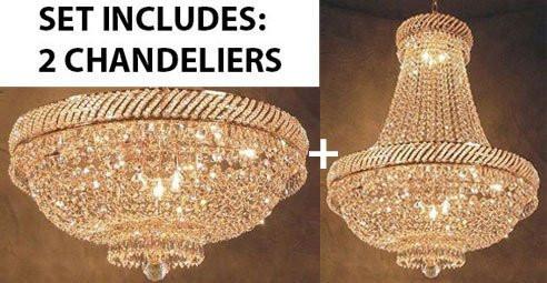 Set Of 2 - Swarovski Crystal Trimmed Chandelier French Empire Crystal Chandelier Lighting H26" X W23" + French Empire Crystal Flush Basket Chandelier W/Swarovski Crystal H 16" W 23" - 1Ea-Cg/448/9Sw+1Ea-Flush/Cg/448/9Sw A500-