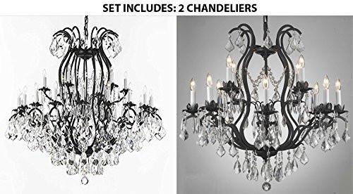 Set Of 2 - Wrought Iron Crystal Chandelier Lighting Empress Crystal (Tm) H46" W46" Perfect For An Entryway Or Foyer And Wrought Iron Crystal Chandelier Lighting Chandeliers H30" X W28" - A500-1Ea-3034/18+6 + 1Ea-3034/8+4