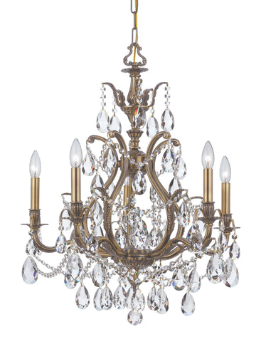 5 Light Antique Brass Crystal Chandelier Draped In Clear Spectra Crystal - C193-5575-AB-CL-SAQ