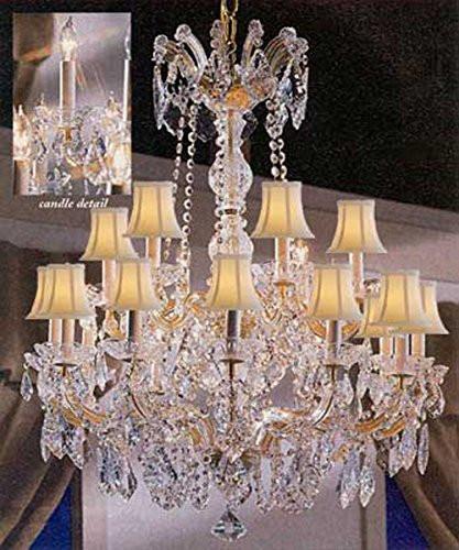 Maria Theresa Crystal Chandelier W/ Swarovski Crystal Chandeliers Lighting With White Shades 30"X28" - A500-Sc/Whiteshades/152/18Sw