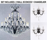 Set of 3-2 Wrought Iron Wall Sconce Crystal Lighting W 11.5" H 14" D 17" and 1 Wrought Iron Crystal Chandelier Lighting H72 x W60 - Perfect for an Entryway Or Foyer! - 2EA A500-3/556 + 1EA A500-556/41