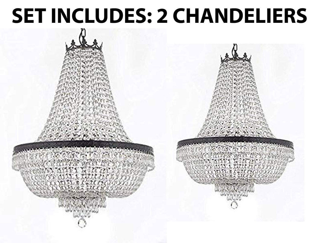 Set of 2-1 French Empire Crystal Chandeliers Lighting H36" X W30" w/Dark Antique Finish! and 1 French Empire Crystal Chandeliers Lighting H30" X W24" w/Dark Antique Finish! - 1EA CB/870/14 + 1EA CB/870/9 A500-