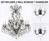 Set of 3-2 Wrought Iron Wall Sconce Crystal Lighting W 11.5" H 14" D 17" and 1 Wrought Iron Crystal Chandelier Lighting W38 H44 - 2EA A500-3/556 + 1EA A500-556/16