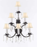 Swarovski Crystal Trimmed Wrought Iron 3 Tier Wall Sconce! W16 x H24 w/White Shades - A500-WHITESHADES/6/3034SW