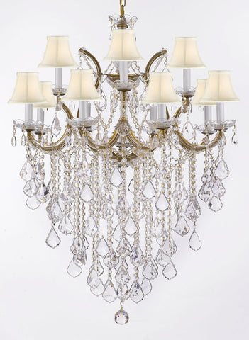 Maria Theresa Chandelier Lights Fixture Pendant Ceiling Lamp Dressed HT 40" WD 28" - Good for Dining Room, Foyer, Entryway, Living Room and More! w/White Shades - A500-WHITESHADES/B12/21532/12+1