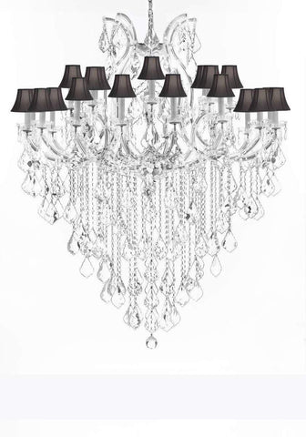 Swarovski Crystal Trimmed Chandelier Lighting Chandeliers H59"XW46" Great for The Foyer, Entry Way,Living Room, Family Room and More! w/Black Shades - A500-B12/BLACKSHADES/CS/2MT/24+1SW