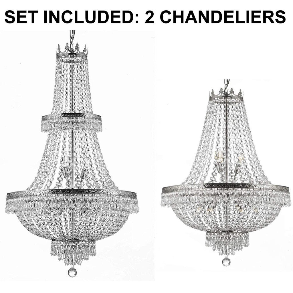 Set of 2-1 French Empire Crystal Chandelier Lighting H50" X W24" and 1 French Empire Crystal Gold Chandelier Lighting - Great for The Dining Room, Foyer, Entry Way, Living Room - H30" X W24" - 1EA CS/870/15 + 1EA SILVER/870/9 A500-