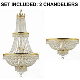 Set of 2-1 French Empire Crystal Chandelier Lighting H50" X W24" - Great for The Dining Room, Foyer, Living Room! and 1 French Empire Crystal Semi Flush Chandelier Lighting H18" X W24" - 1EA CG/870/15 + 1EA FLUSH/870/9 A500-