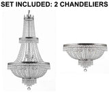 Set of 2-1 French Empire Crystal Chandelier Lighting H50" X W24" - Great for The Dining Room, Foyer, Living Room! and French Empire Crystal Semi Flush Basket Chandelier Lighting H18" X W24" - 1EA CS/870/15 + 1EA FLUSH/CS/870/9 A500-