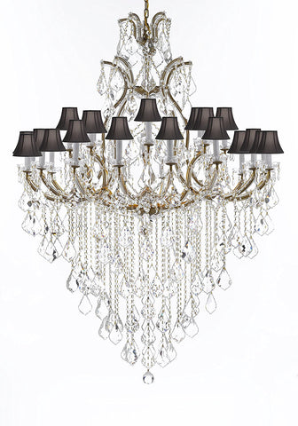 Swarovski Crystal Trimmed Chandelier Lighting Chandeliers H65" X W46" Great for the Foyer, Entry Way, Living Room, Family Room and More w/Black Shades - A500-B12/BLACKSHADES/52/2MT/24+1SW