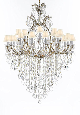 Swarovski Crystal Trimmed Chandelier Lighting Chandeliers H65" X W46" Great for the Foyer, Entry Way, Living Room, Family Room and More w/White Shades - A500-B12/WHITESHADES/52/2MT/24+1SW