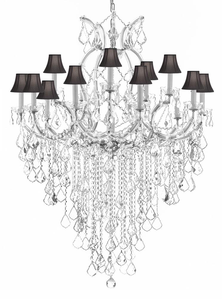 Maria Theresa Chandelier Empress Crystal (Tm) Lighting Chandeliers H50" X W37" With Black Shades Great For Large Foyer / Entryway - A500-B12/Silver/Sc/Blackshades/21510/15+1