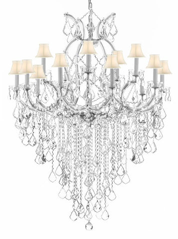 Maria Theresa Chandelier Empress Crystal (tm) Lighting Chandeliers H50" X W37" With White Shades! GREAT FOR LARGE FOYER / ENTRYWAY! - A500-B12/SILVER/SC/Whiteshades/21510/15+1