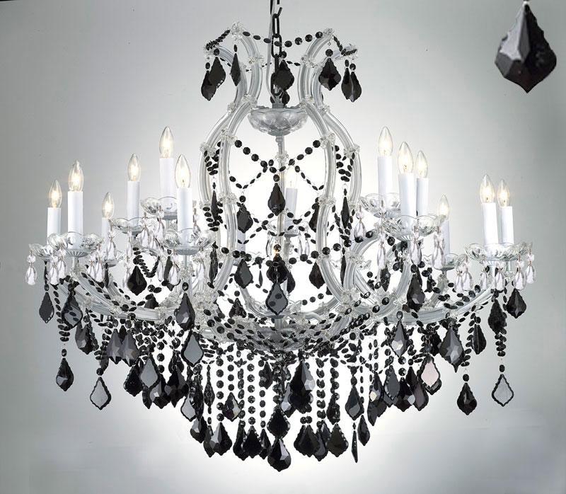 New Maria Theresa Chandelier Crystal Lighting H38" X W37" W/ Jet Black Crystal - A500-Silver/21510/15+1/Blackcrystal
