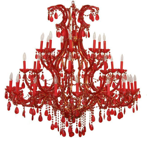 Large Foyer / Entryway Ruby Red Maria Theresa Empress Crystal (Tm) Chandelier Chandeliers Lighting W52" H60" - A500-Red/2756/36+1